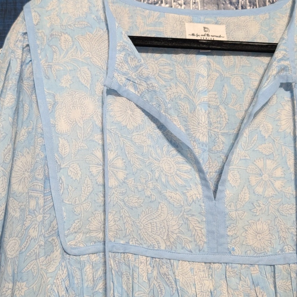 The Fox and the Mermaid Cotton Floral Print Midi Dress Blue Women's Size XL - Picture 5 of 10